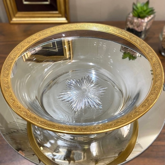 Vintage Theresienthal Minton Bernadotte Serving Bowl Gold Encrusted Rim Glass - Picture 9 of 9